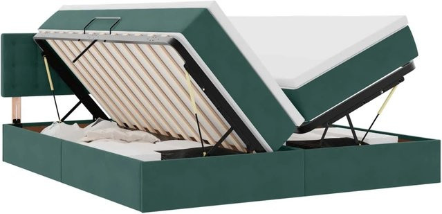 vidaXL Bett mit LED-Lichtleisten und USB-Ladeanschluss aus Samt in Dunkelgrün B/T/H: 200 x 200 x 88 cm - Bild 1