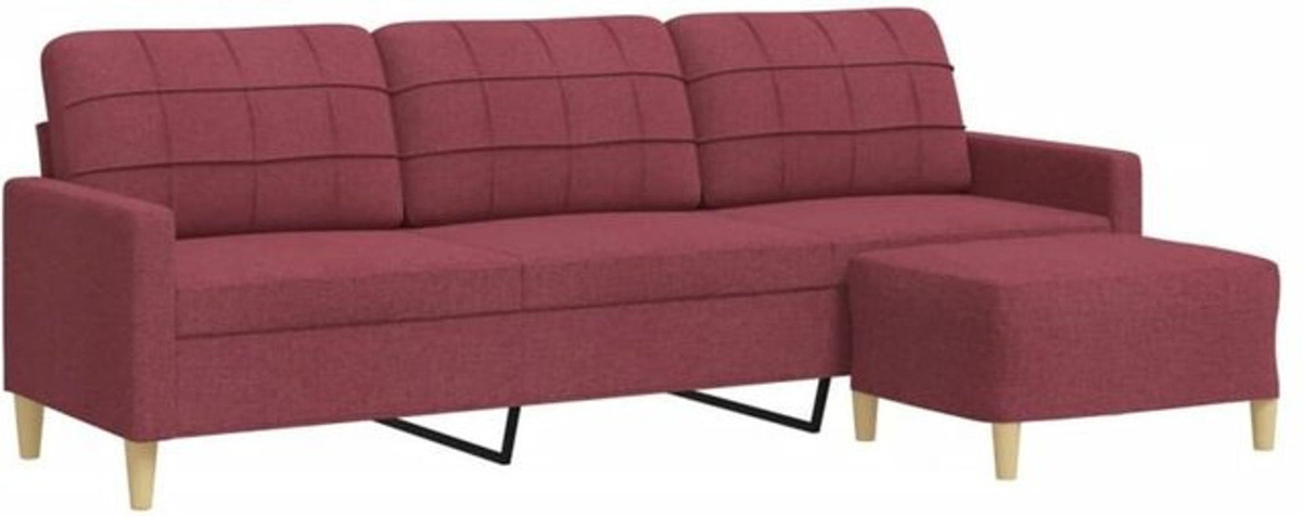 vidaxl 3-Sitzer-Sofa mit Hocker in Rot, modernes Polstersofa aus Stoff und Metall, Breite: 226 cm - Bild 1