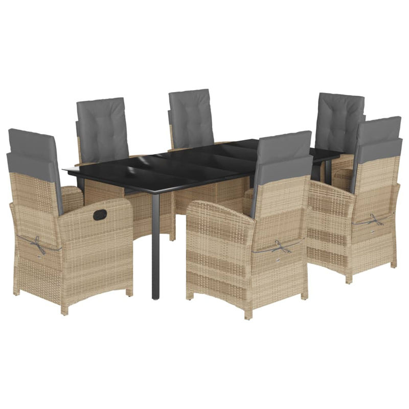 Vidaxl 7-teiliges Gartenmöbel-Set aus Polyrattan mit Kissen und Glastisch in Beige - Bild 3