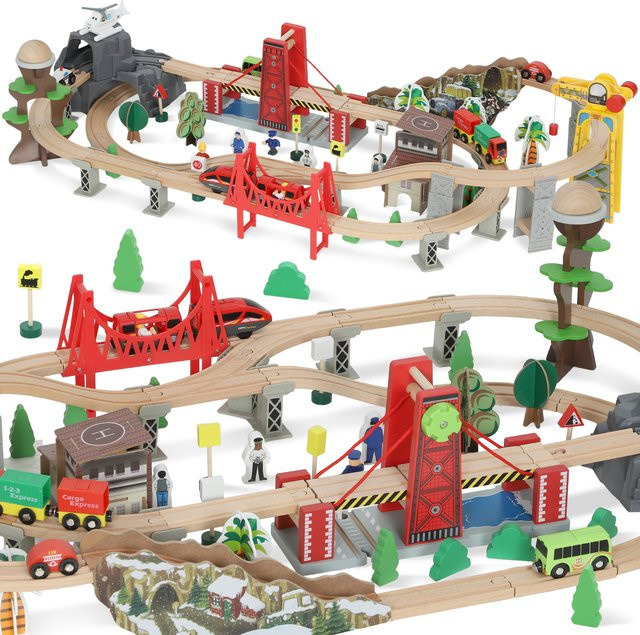 AIYAPLAY Holzeisenbahn Set, 100-teiliges Set, mit elektrischer Lok, ab 3 Jahre - Bild 1