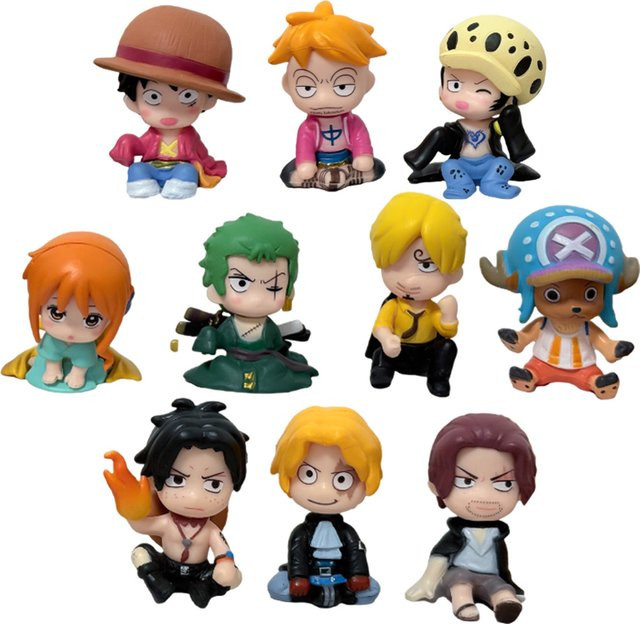 Bandai One Piece Figuren, 10-teiliges Set, Q-Version, sitzend, Kunststoff - Bild 1