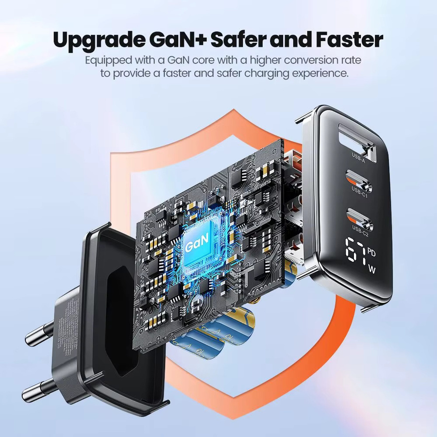 Toocki 67 W GaN USB Typ C Ladegerät mit Digitalanzeige in Schwarz für MacBook, Laptop, iPad und iPhone mit PPS PD QC4.0 Schnellladung - Bild 3