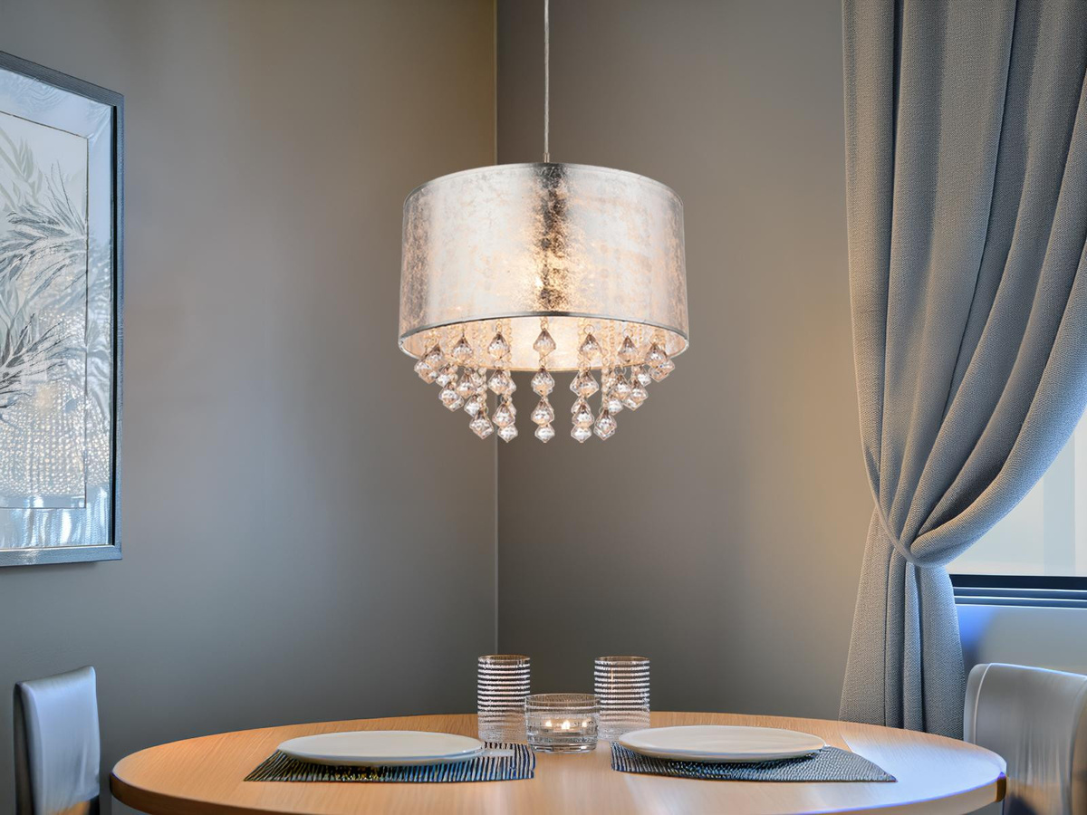 Meine Wunschleuchte Design LED Kristall Pendelleuchte mit Stoffschirm in Silber, Durchmesser: 40 cm - Bild 1