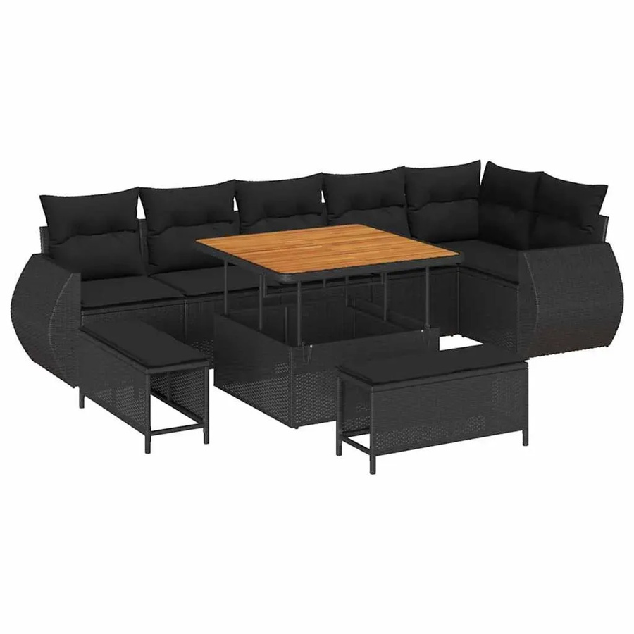 vidaXL Garten-Sofa-Set 9-teilig aus Poly Rattan in Schwarz mit Metallgestell und Sitzkissen - Bild 2