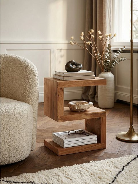 Beistelltisch MUMBAI von KADIMA DESIGN aus Massivholz Akazie im Landhausstil, Farbe Braun, B/T/H: 30 x 44 x 60 cm - Bild 1