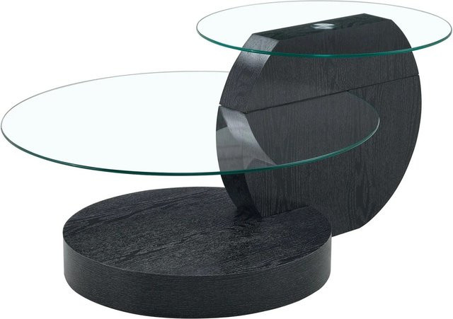 okwish Couchtisch mit Glas und zwei Ebenen in Schwarz und Transparent für dein Wohnzimmer, B/T/H: 90 x 70 x 44 cm - Bild 1