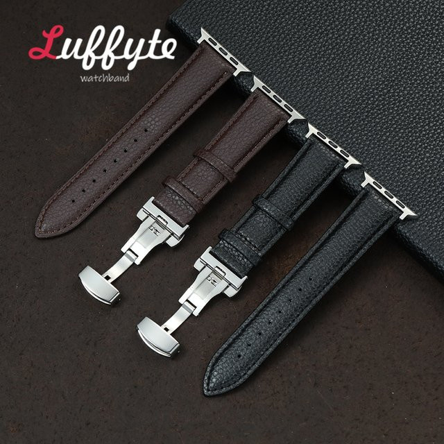 luffyte Uhrenarmband Leder, Litschi-Muster, Silber, Unisex - Bild 1