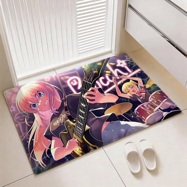 Bocchi the Rock Bodenmatte aus weichem Flanell und Polyester, rutschfester Teppich für dein Wohnzimmer in Schwarz und Multicolour, rechteckig - Bild 1