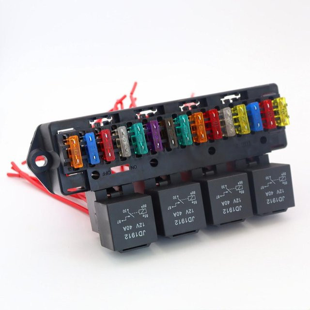 15-fach Flachsicherungsblock Halter mit 4-fach 12V 40A Relais für Auto SUV LKW in Schwarz - Bild 1