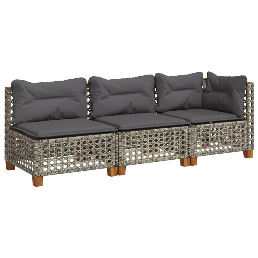 vidaXL Gartensofa L-Shape mit Kissen in Grau aus PE-Rattan und Akazienholz - Bild 2
