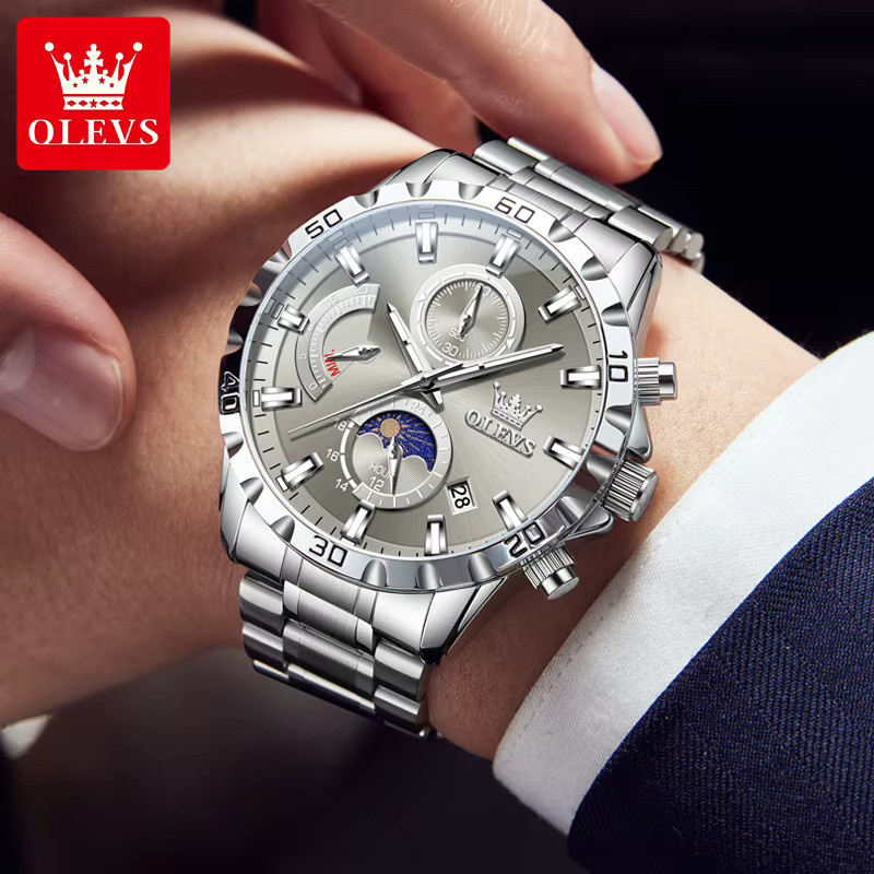 OLEVS Chronograph Armbanduhr Edelstahl, Quarz, 45,5 mm, Herren - Bild 3