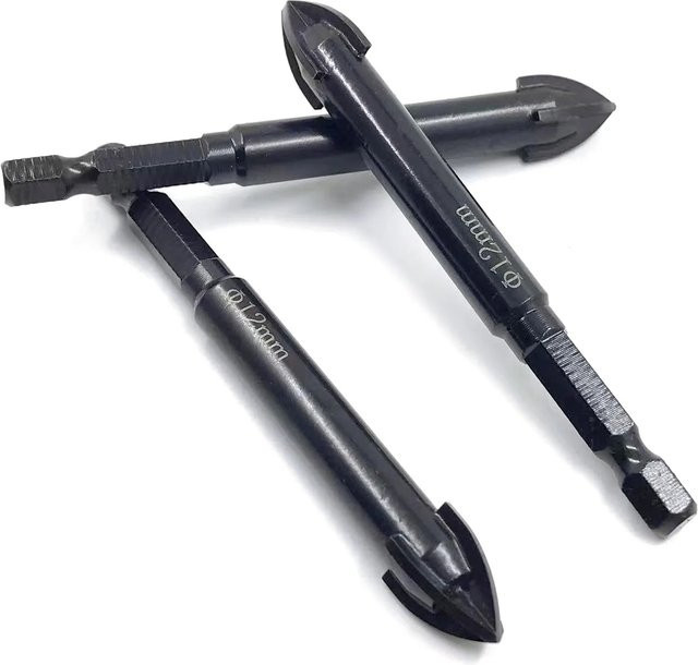 Kreuz- und Sechseck-Fliesenbohrer Set mit Hartmetallspitzen für Glas, Keramik und Holz, 3-12 mm - Bild 1