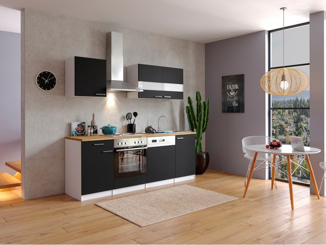 Respekta Küchenzeile KB220WS in Weiß und Schwarz mit Soft-Close-Funktion, Breite: 220 cm - Bild 1