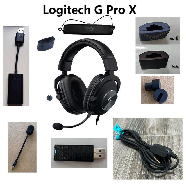 Logitech G Pro X Original Ersatzteil Set in Schwarz mit Scharnier Schnalle Adapter Empfänger Mikrofon Soundkarte und Audiokabel - Bild 1