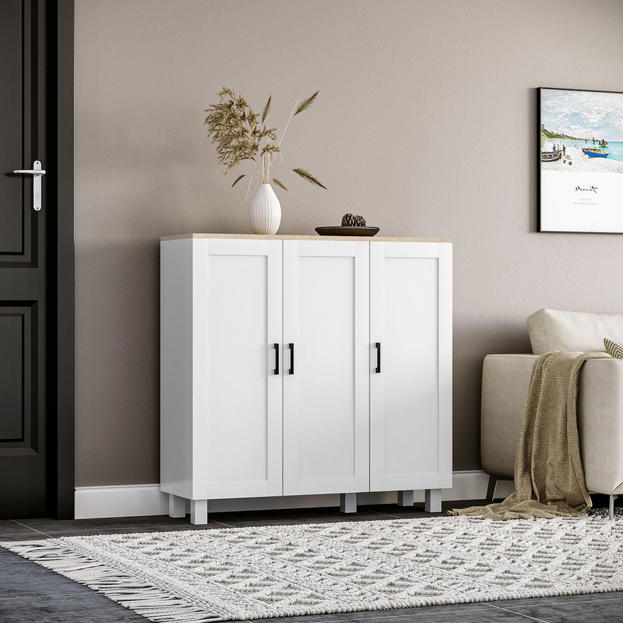 HOMCOM Moderner Aufbewahrungsschrank mit 3 Türen und verstellbaren Regalen in Weiß, B/T/H: 90 x 30 x 90 cm - Bild 2