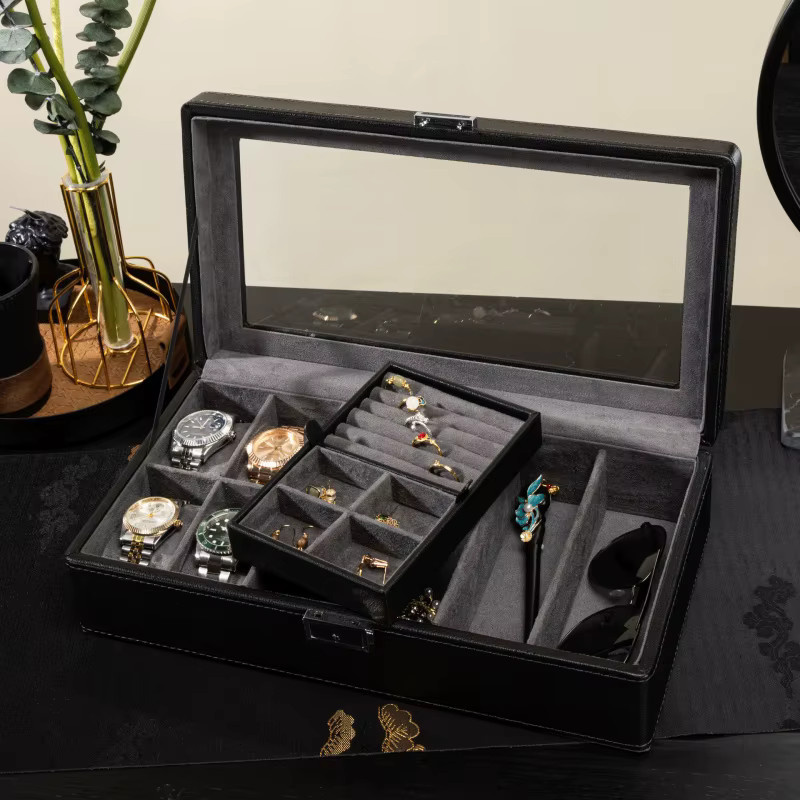 UOSU Uhrenbeweger, Doppelschrank-Aufbewahrungsbox, Schwarz, Unisex - Bild 1