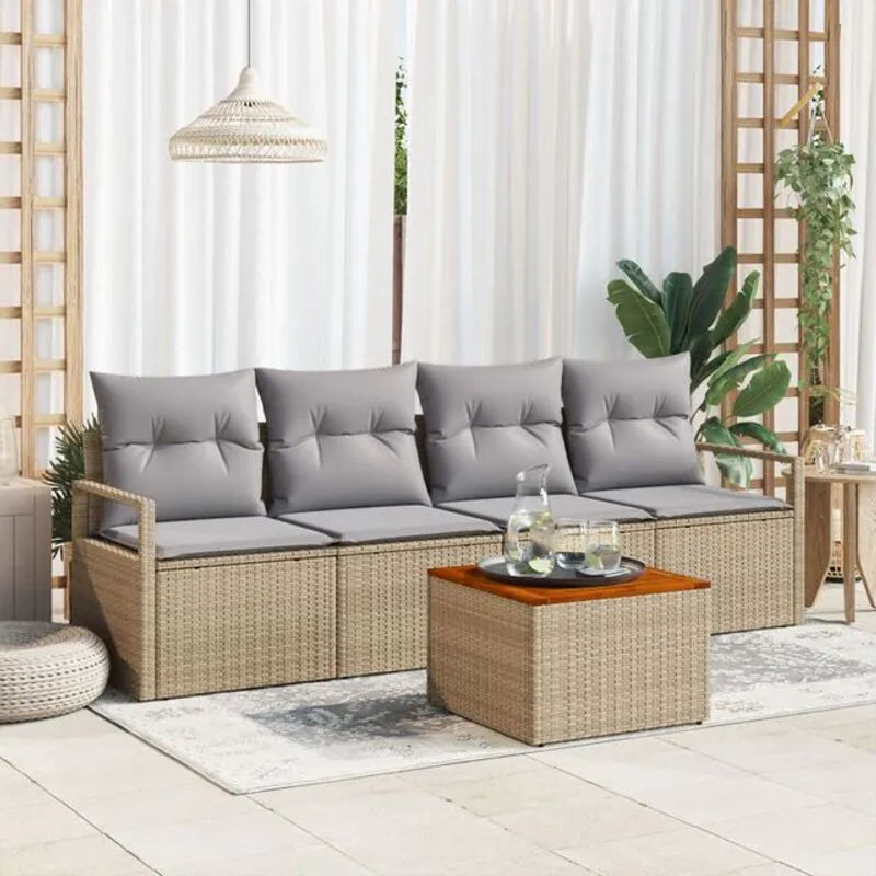 vidaXL Garten-Sofa-Set aus Poly-Rattan mit 5 Kissen in Beige und Grau - Bild 1