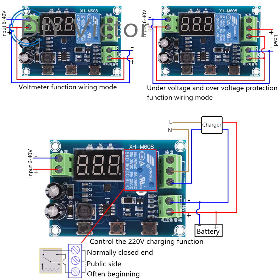 HCW-M63 Batterielade-Entlademodul in Blau mit integriertem Voltmeter, DC 6–40 V, Unterspannungs- und Überspannungsschutz sowie Timing-Entladefunktion - Bild 3