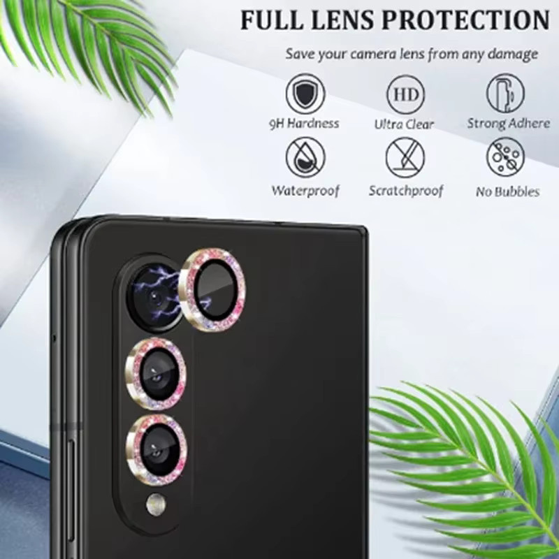 Luxus Glitter Kamera Objektiv Schutz für Samsung Galaxy Z Fold 6 5 4 3 und Z Flip6 5 in Schwarz mit Diamant Metall Ring und Glas Abdeckung - Bild 3