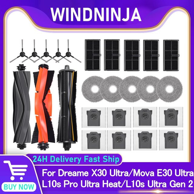 Dreame Ersatzteil-Set für Staubsauger mit Staubbeuteln, Hauptwalzenbürsten und Filtern, Farbe: Schwarz, passend für Dream X30 Ultra, Mova E30 Ultra, L10s Pro Ultra, Heat und L10s Ultra Gen 2 - Bild 1