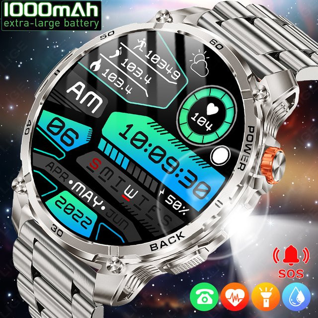 LIGE Smartwatch, Edelstahl, Schwarz, Orange, Herren - Bild 1