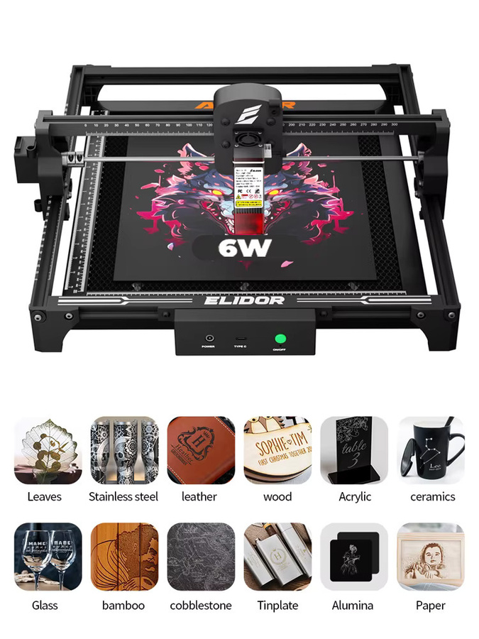 ELIDOR Z6 Lasergravierer und CNC-Schneidemaschine für Holzbearbeitung mit blauer Laserdiode, Arbeitsbereich: 300 x 300 mm - Bild 6