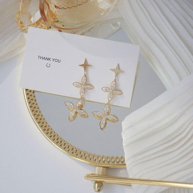 Ohrstecker Blumen, 14K vergoldet, Zirkonia, Damen, grau - Bild 1
