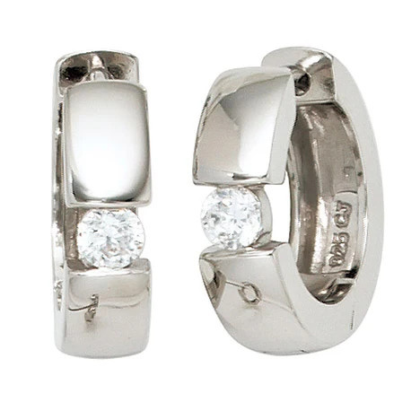 Colfem Creolen 925 Sterling Silber, 2 Zirkonia, Ohrringe - Bild 1