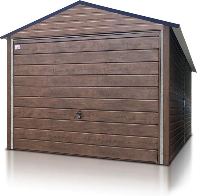 Liderstal Einzelgarage Standard aus Blech mit Satteldach und Schwingtor in Holzoptik Walnuss, B/T/H: 300 x 400 x 250 cm - Bild 1