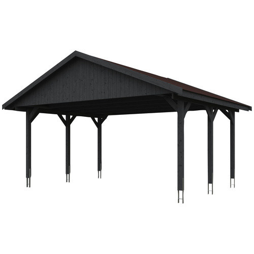 Skan Holz Carport Wallgau Satteldach aus Nadelholz in Grau mit Dachschindeln B: 620 cm, T: 500 cm, H: 354 cm - Bild 3