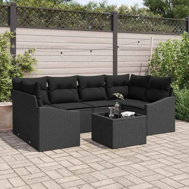 7-teiliges modernes Garten-Sofaset von Vidaxl aus Polyrattan und Polyester in Schwarz - Bild 1