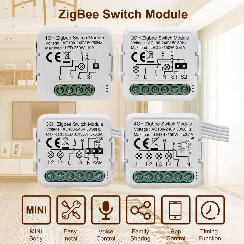 GIRIER Tuya ZigBee 3.0 Smart Home Schaltmodul 10A mit 1-4 Gang und 2-Wege-Steuerung, kompatibel mit Alexa und Google Home - Bild 2