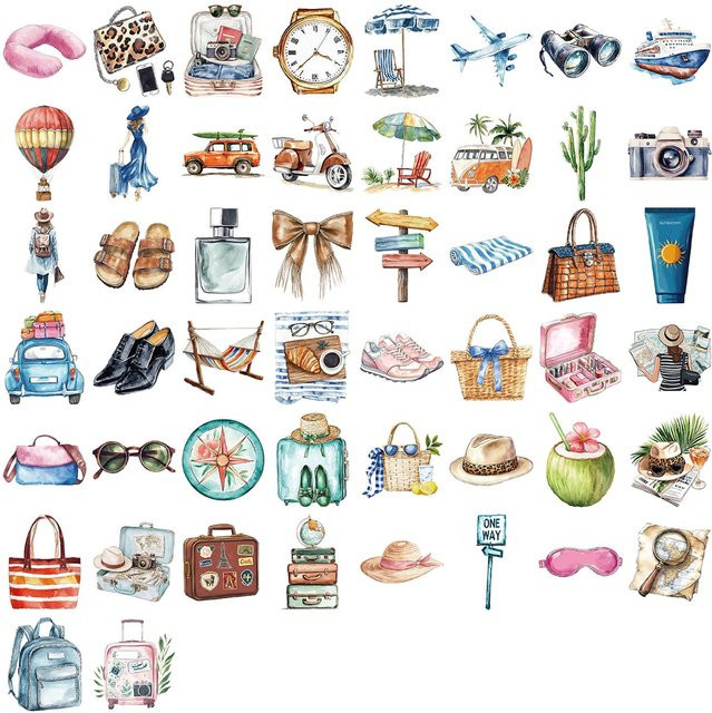 50 Stück Wasserdichte Reise und Urlaub Aufkleber von Binchi Outdoor Product in Multicolour für Laptops, Handys und Gepäck - Bild 1