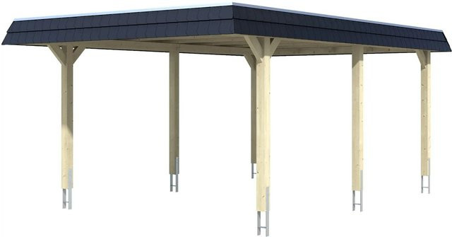 Skan Holz Carport Wendland Schiefergrau mit Alu-Dach und Blende Schwarz B/T: 409 x 628 cm - Bild 1