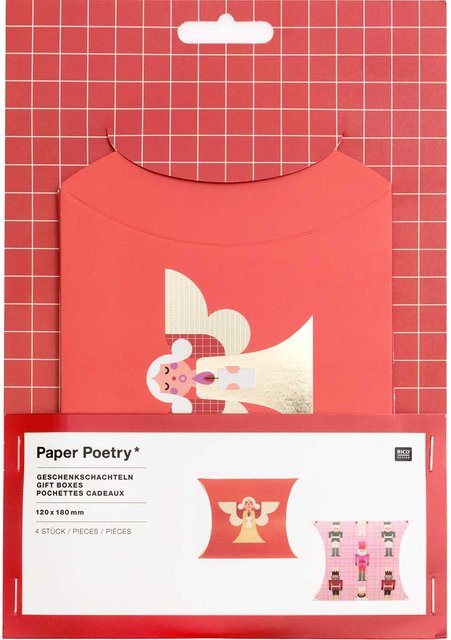 Rico Design Paper Poetry Geschenkschachteln mit Weihnachtsfiguren, 4 Stück, Pink, Rot und Petrol, B/T/H: 12,0 x 18,0 x 4,0 cm - Bild 1