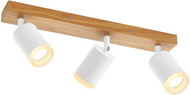 ZMH LED Deckenleuchte 3-flammig in Weiß mit Holz-Elementen, drehbarer Deckenstrahler im Vintage-Design für GU10 Leuchtmittel - Bild 1