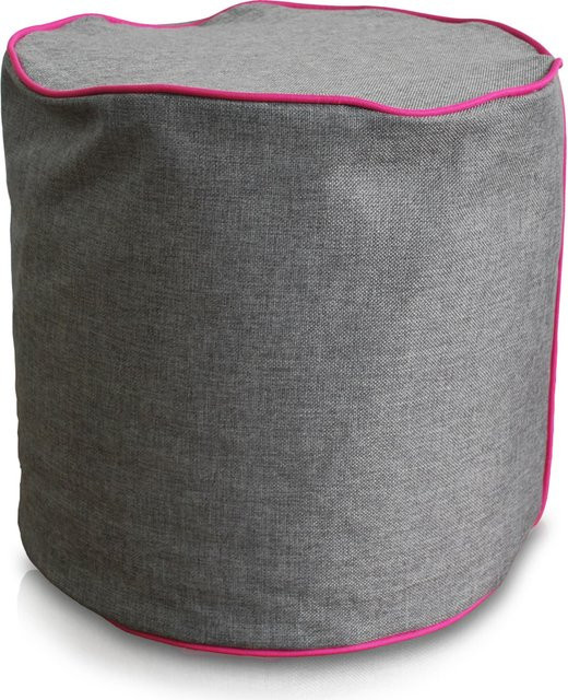 Kinzler Hocker rund in Leinenoptik mit Neon-Piping, Farbe Magenta - Bild 1