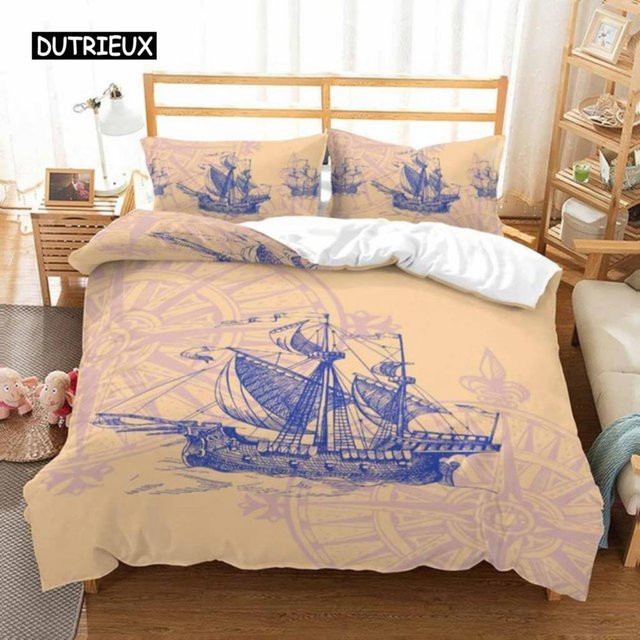Binchi Bettwäsche Set mit nautischem Anker-Design, Mikrofaser, Mehrfarbig, B/H: 135 x 200 cm - Bild 1