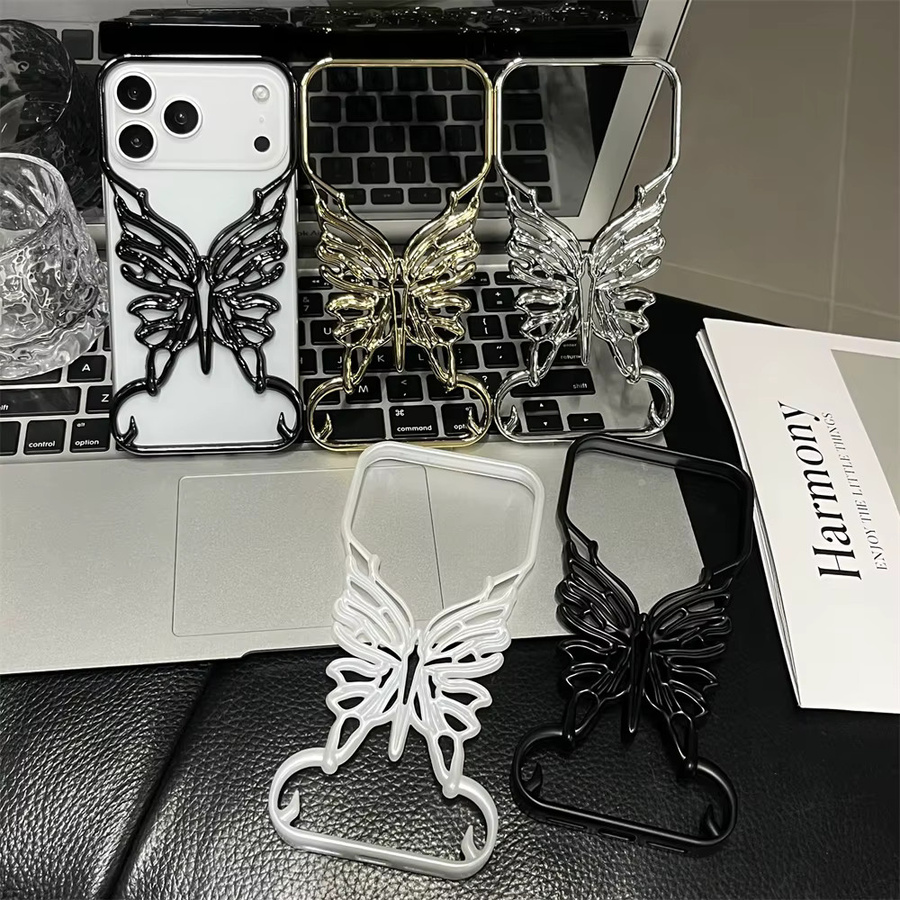 Xeber Stoßfeste iPhone Hülle mit Schmetterlingsmuster und Wärmeableitung in Silber - Bild 5