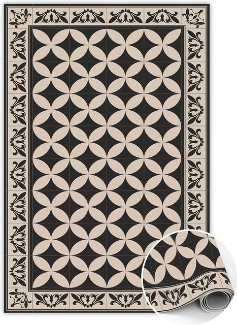 Tulup Teppich Spanische Fliesen Design in Schwarz, Rechteckiger PVC Mat, B: 60 cm, T: 90 cm - Bild 1