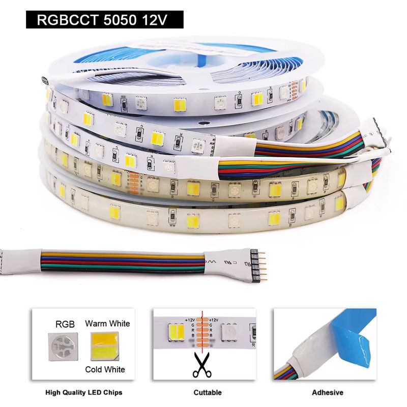 XUNATA RGBCCT LED-Streifen 5050 mit 300 SMD LEDs, 5 m Länge, Multicolor und Warmweiß, wasserdicht - Bild 3