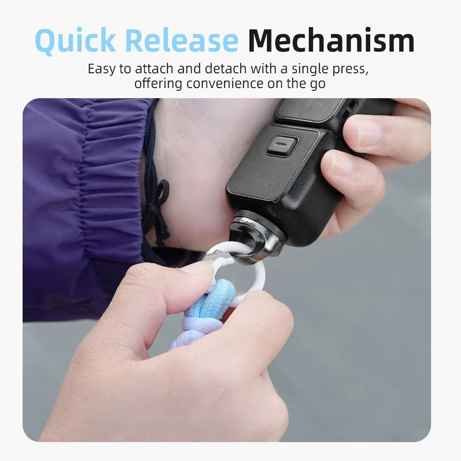 DJI OSMO Pocket 3 Anti-Verlust Nylon-Umhängeband als verstellbares Crossbody-Seil in Blau und Weiß mit 1/4 Zoll Schraubband - Bild 2