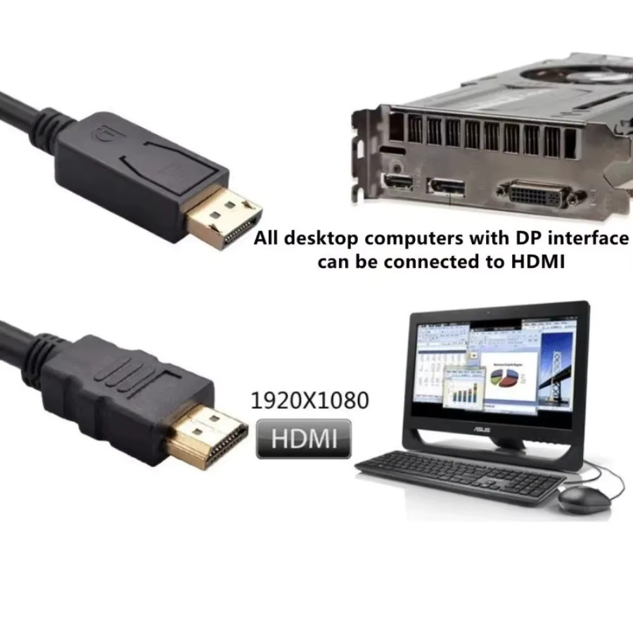 LccKaa DisplayPort zu HDMI Kabel 1,8 m für PC, Monitor und Projektor, 1080P Video und Audio Adapter Stecker auf Stecker - Bild 4
