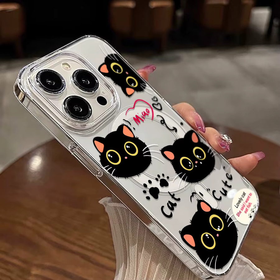 Magnetische Silikon Handyhülle mit Katzen-Design für Samsung Galaxy Modelle (A56 5G, A55, A54, A15, S25 Ultra, S24 FE, S23, S22), Farbe: Transparent - Bild 5