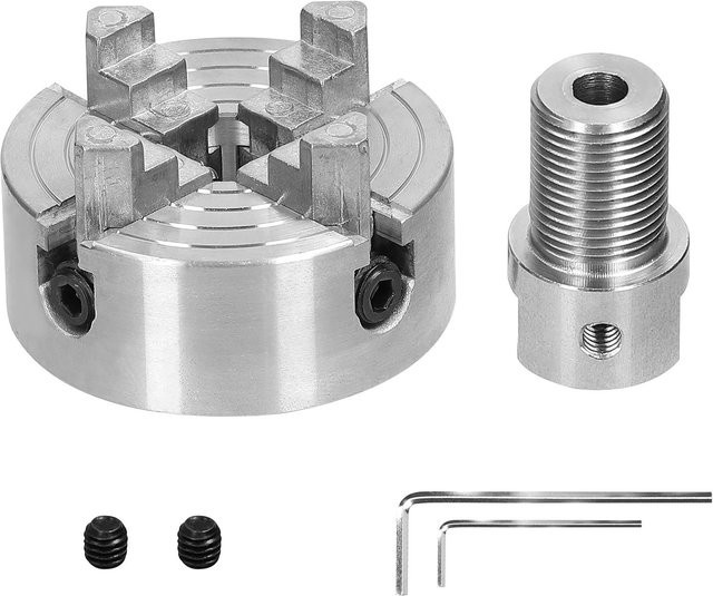 Selbstzentrierendes Drehfutter aus Zinklegierung in Silber für Schleif-, Fräs- und Drehmaschinen mit 3 oder 4 Backen und Befestigungsschraube - Bild 1