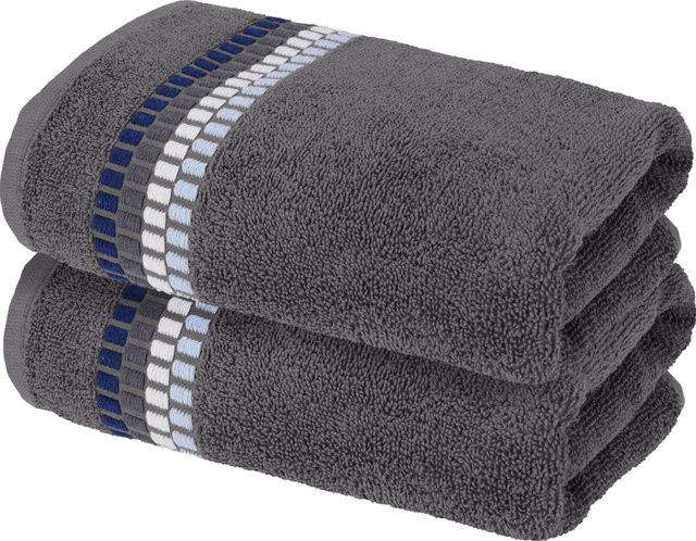 LIVARNO Handtuch Fashion Bordüre aus Baumwolle, 2er Pack, Grau, Breite: 50 cm, Länge: 100 cm, 500 g/m² - Bild 1