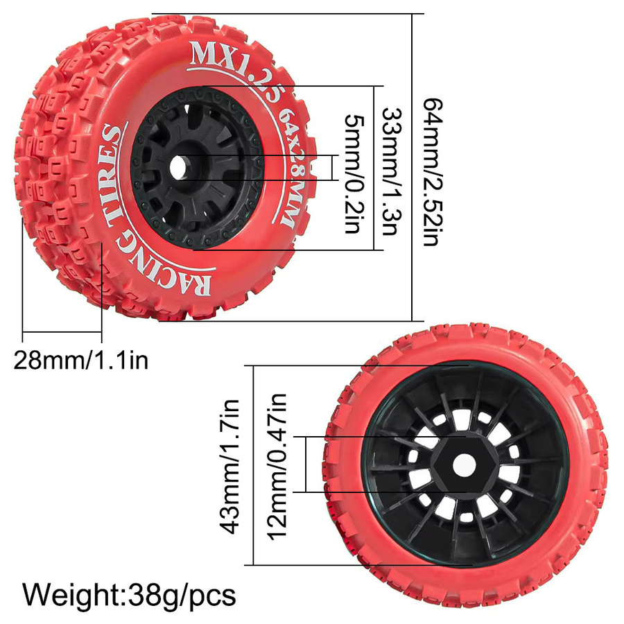 Wonder Rc Beadlock Nylon-Räder mit farbigen Gummireifen, 4-teiliges Set - Bild 5