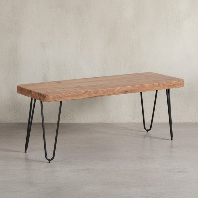 KADIMA DESIGN Sitzbank BALU aus Massivholz Akazie in Braun mit Metallbeinen im Landhausstil B/T/H: 120 x 45 x 40 cm - Bild 1