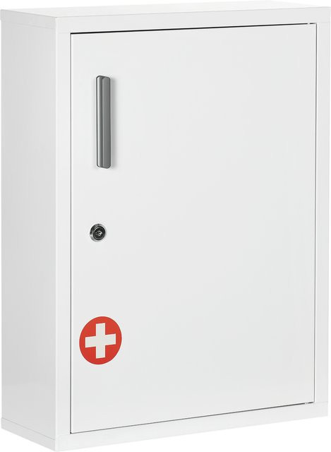 Aosom Medizinschrank aus Stahl mit abschließbarer Tür und 2 Regalen, Weiß, B/T/H: 40 x 15 x 53,5 cm - Bild 1