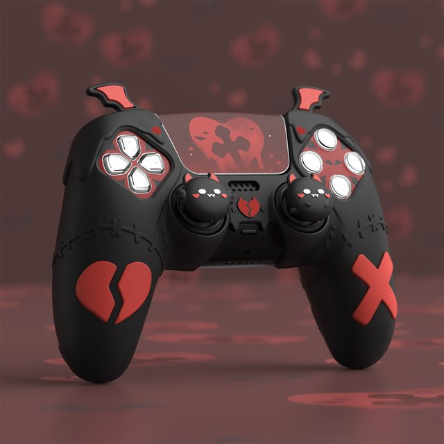 PlayVital Gothic Imp Schwarze Silikonhülle für PS5-Controller mit 4 Daumengriffen und 6 Aufklebern - Bild 1